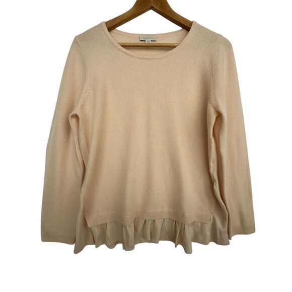 Garnet Hill 100% Cashmere Light Peach Sweater Ruffle Hem Size Small‎ Dainty - Picture 1 of 12